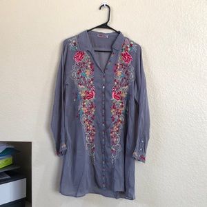 Johnny Was | Gray and Floral Tunic Dress